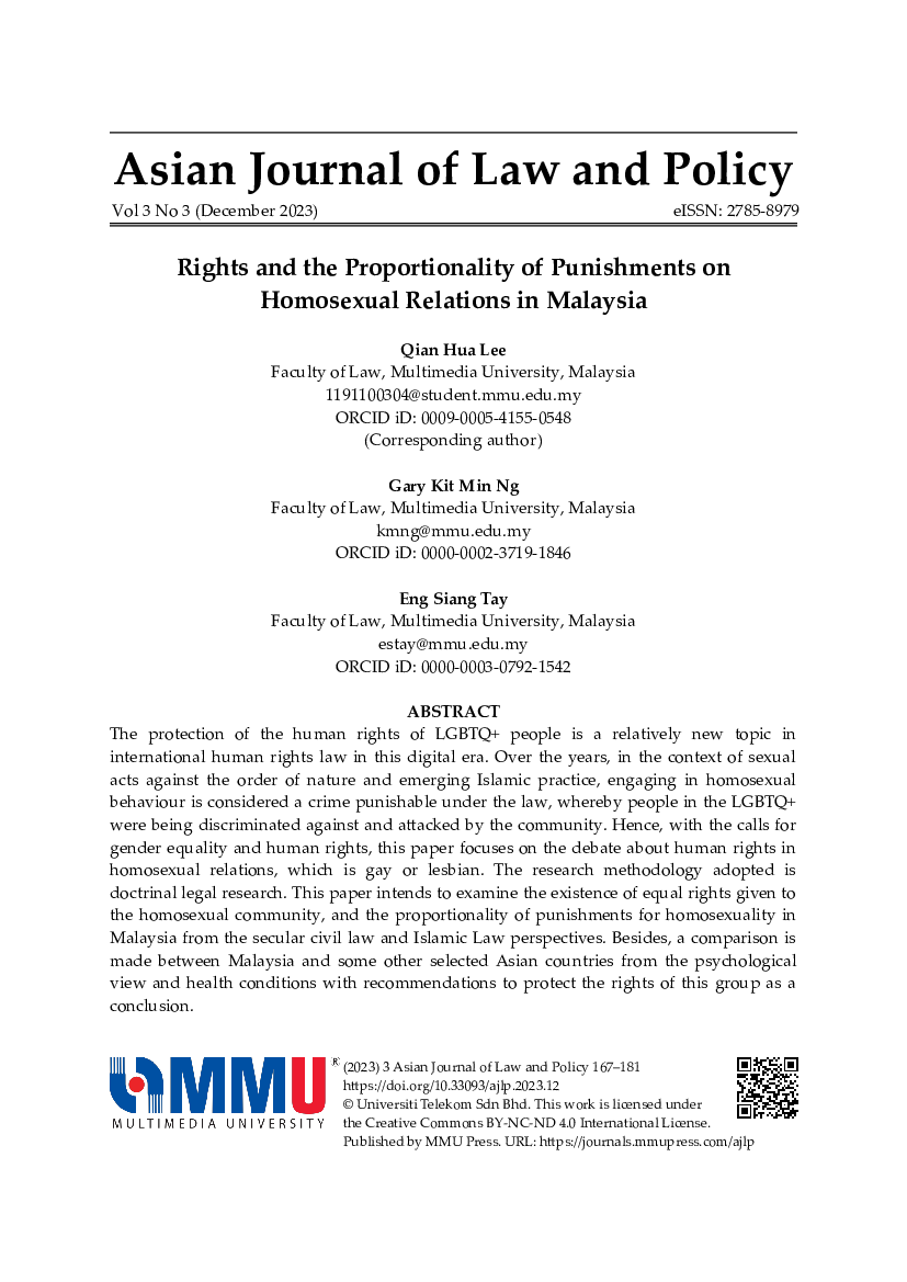 First page of lee, Ng and Tay: Rights and the Proportionality of Punishments on Homosexual Relations in Malaysia